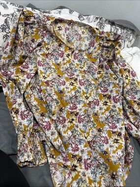 Pleione Mustard Floral Long-Sleeve Blouse